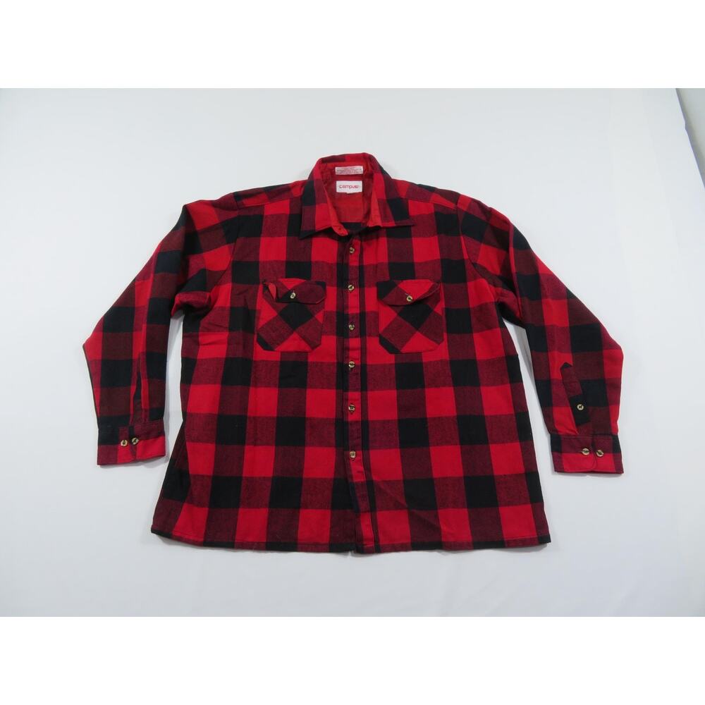 Campus Flannel Shirt, Lumberjack Buffalo Plaid Red Black, Acrylic Sz XL 1990s